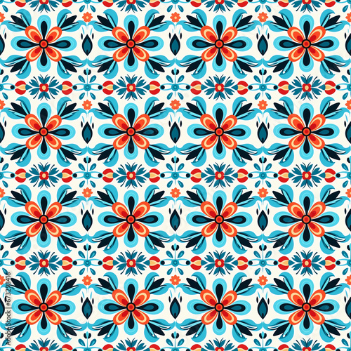 Art deco floral seamless geometric pattern, arabesque, azulejo. Print for printing on fabric, wrapping paper, scrapbooking