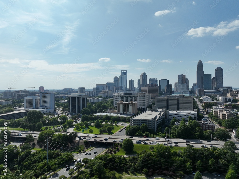 City skyline drone photography aerial view