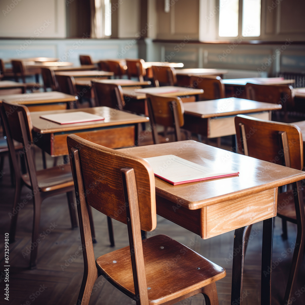 Empty Classroom. Back to school concept in high school. Classroom Interior Vintage. ai generative Empty Classroom. Back to school concept in high school. Classroom Interior Vintage. ai generative