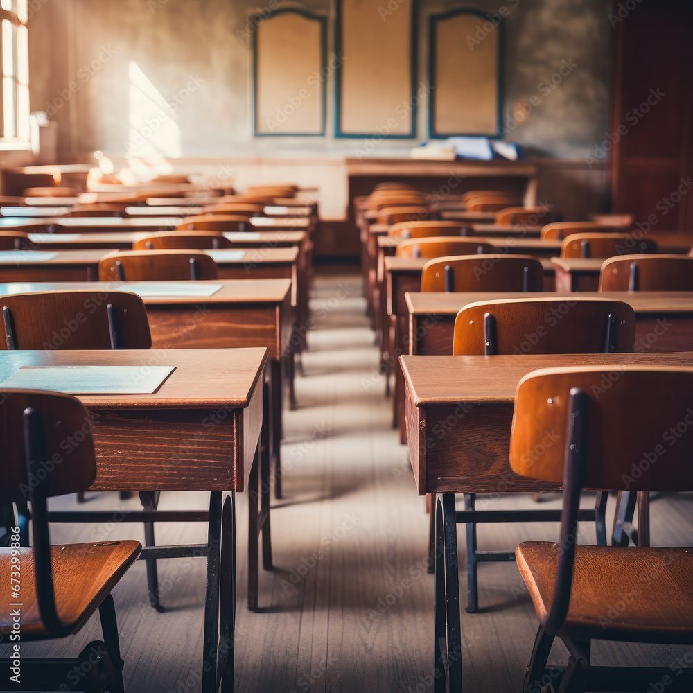 Empty Classroom. Back to school concept in high school. Classroom Interior Vintage. ai generative Empty Classroom. Back to school concept in high school. Classroom Interior Vintage. ai generative