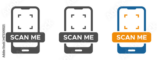 Scan me on smartphone vector icons set. Scan me vector signs set