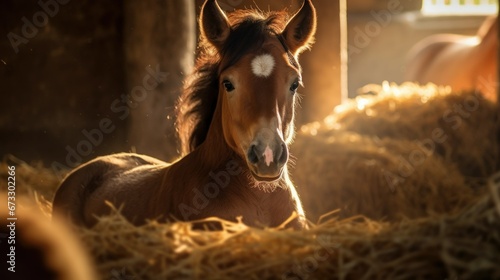 young horse in the nursery of a farm photo