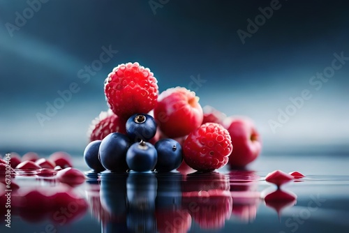 raspberries and blueberries on the table