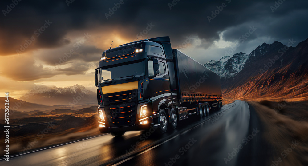 Truck on Highway (Genertaive KI) - obrazy, fototapety, plakaty 