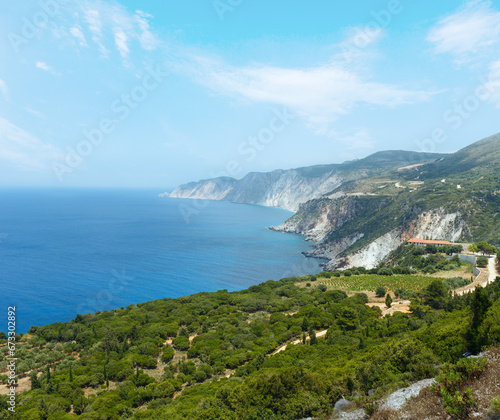 Summer Ionian sea coast  view  Kefalonia  Greece  near Petani Beach 