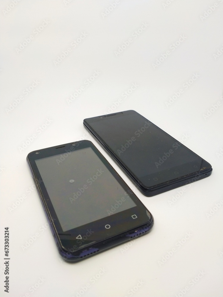 Smartphone on a white background. Smartphone with black screen.