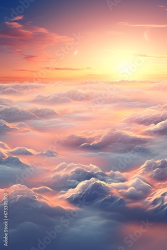 beautiful cloudscape and sunset over fluffy clouds, vibrant and colorful wallpaper of heaven
