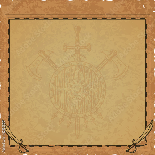 Square Parchment with Map Frame and Coat of Arms