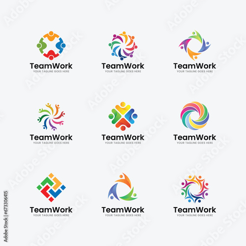 Teamwork, Logo, Social Team work education, illustration, modern, Abstract, Network, logotype set vector design