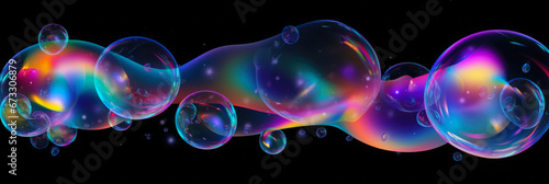 Iridescent liquid melted glass wallpaper. Soap holographic bubble background. 3d abstract dark luxury fluorescent background