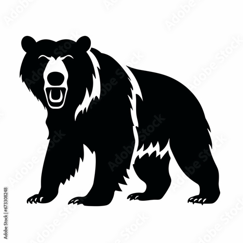 Grizzly bear black icon on white background. Grizzly bear silhouette