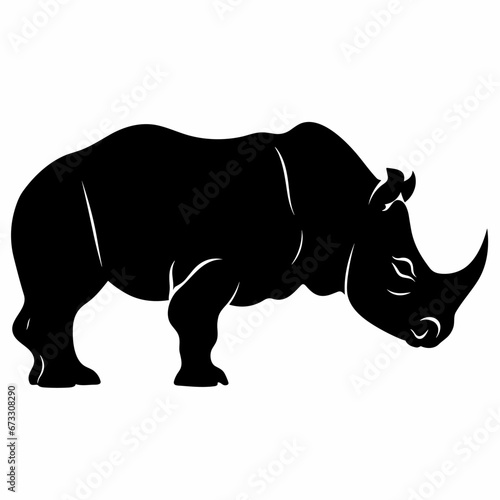 Rhino black icon on white background. Rhinoceros silhouette