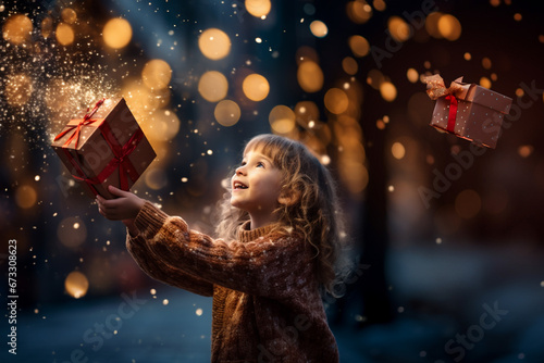 A girl catching a christmas gift