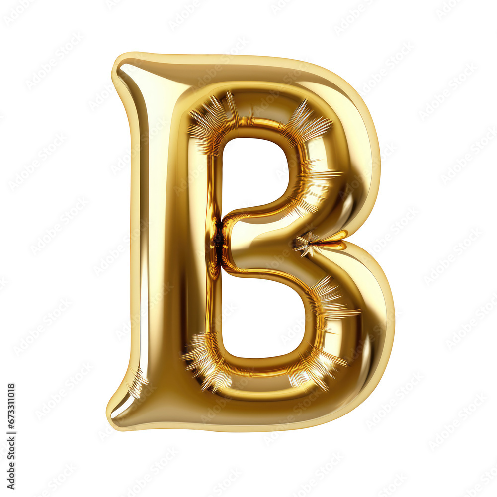 Gold metallic B alphabet balloon Realistic 3D on white background. Gold metallic B alphabet balloon Realistic 3D on white background.