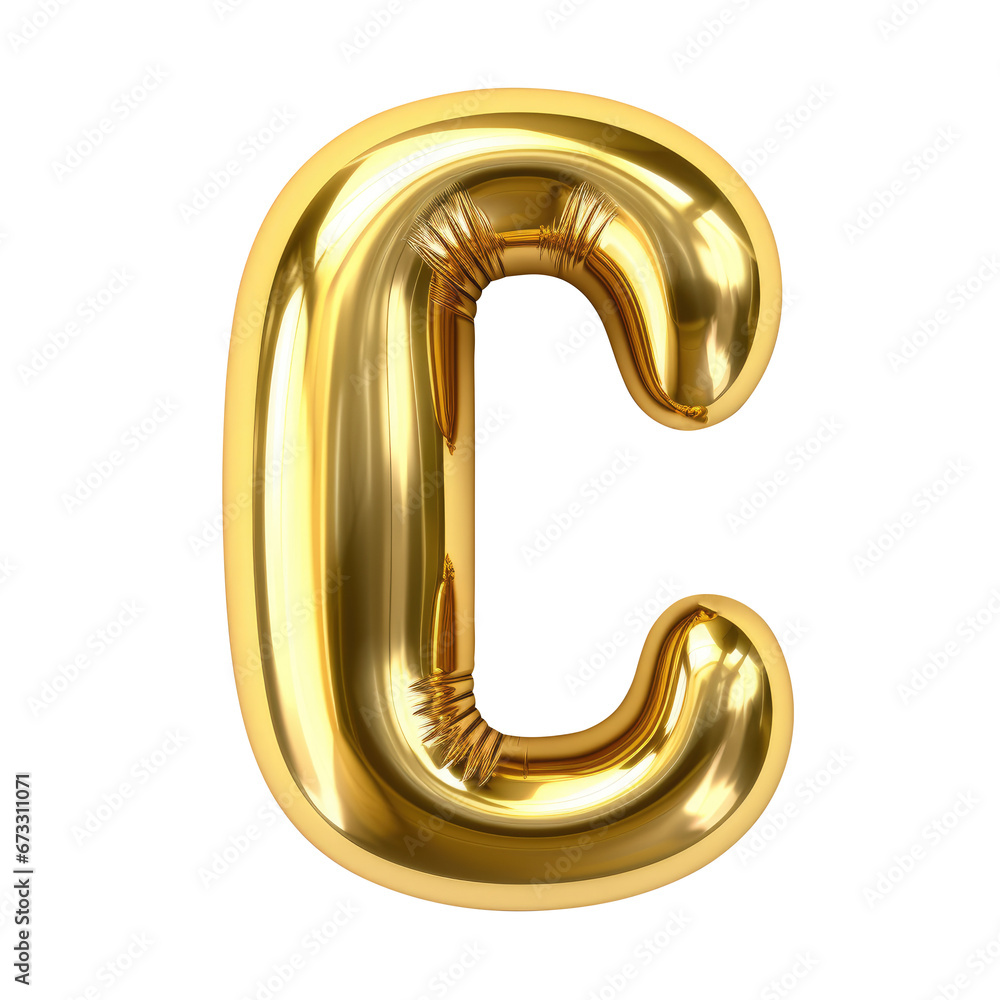 Gold metallic C alphabet balloon Realistic 3D on white background. Gold metallic C alphabet balloon Realistic 3D on white background.