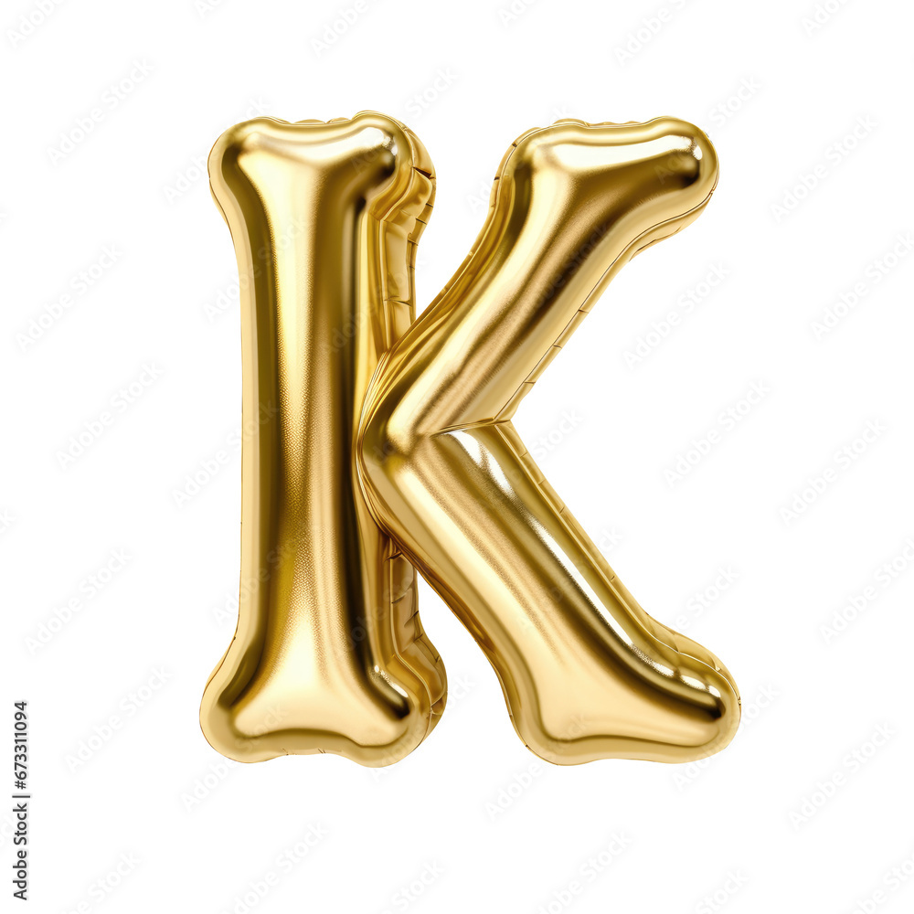 Gold metallic K alphabet balloon Realistic 3D on white background. Gold metallic K alphabet balloon Realistic 3D on white background.