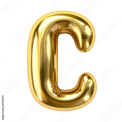 Gold metallic C alphabet balloon Realistic 3D on white background.