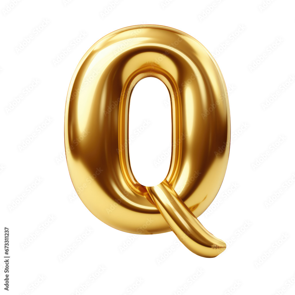 Gold metallic Q alphabet balloon Realistic 3D on white background. Gold metallic Q alphabet balloon Realistic 3D on white background.