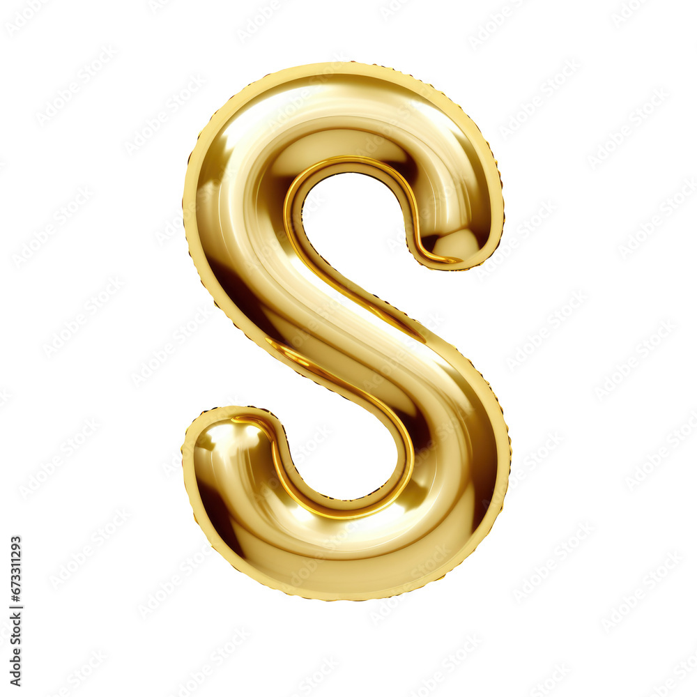 Gold metallic S alphabet balloon Realistic 3D on white background. Gold metallic S alphabet balloon Realistic 3D on white background.