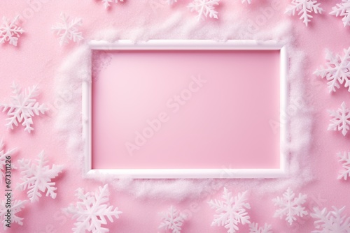 Pink Christmas Background with Snowflakes Frame © Francesco
