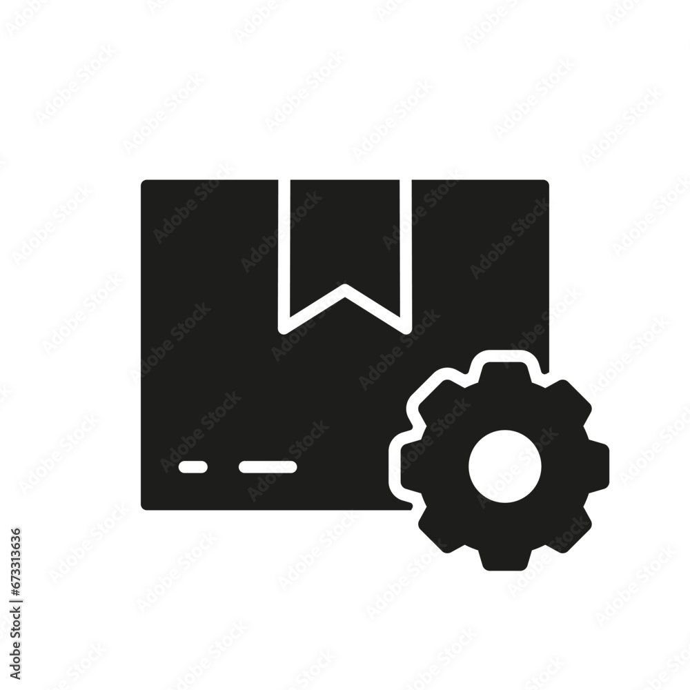 Order Shipping Silhouette Icon. Parcel with Gear Glyph Pictogram. Delivery Service Settings Solid Sign. Cogwheel and Cardboard Box Symbol. Isolated Vector Illustration Order Shipping Silhouette Icon. Parcel with Gear Glyph Pictogram. Delivery Service Settings Solid Sign. Cogwheel and Cardboard Box Symbol. Isolated Vector Illustration