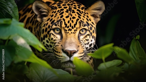 A jaguar in the jungle within the dense Amazon rainforest © 18042011