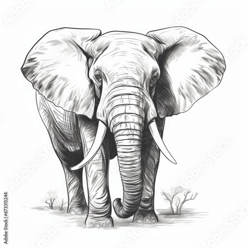 elephant big animal hand drawn illustration realistic sketch, Generative AI