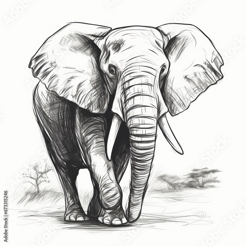 elephant big animal hand drawn  illustration realistic sketch  Generative AI