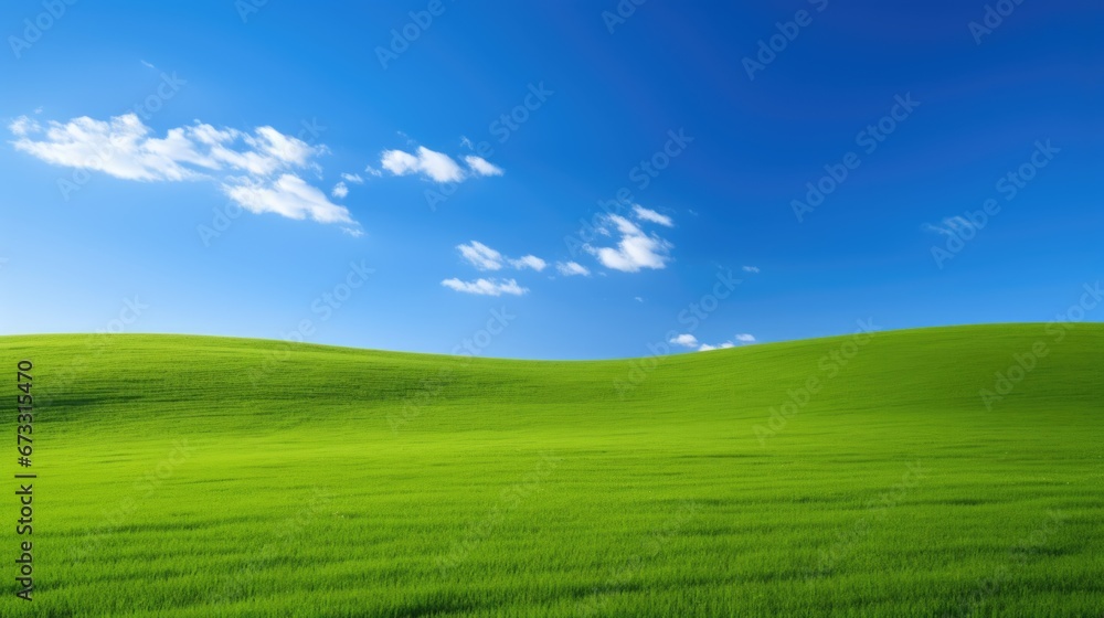 Fototapeta premium Fresh green grass lawn with blue sky.