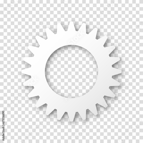 Gear icon, flat design. Machine sprocket gear icon. Realistic vector cogwheel sign symbol on a transparent background.
