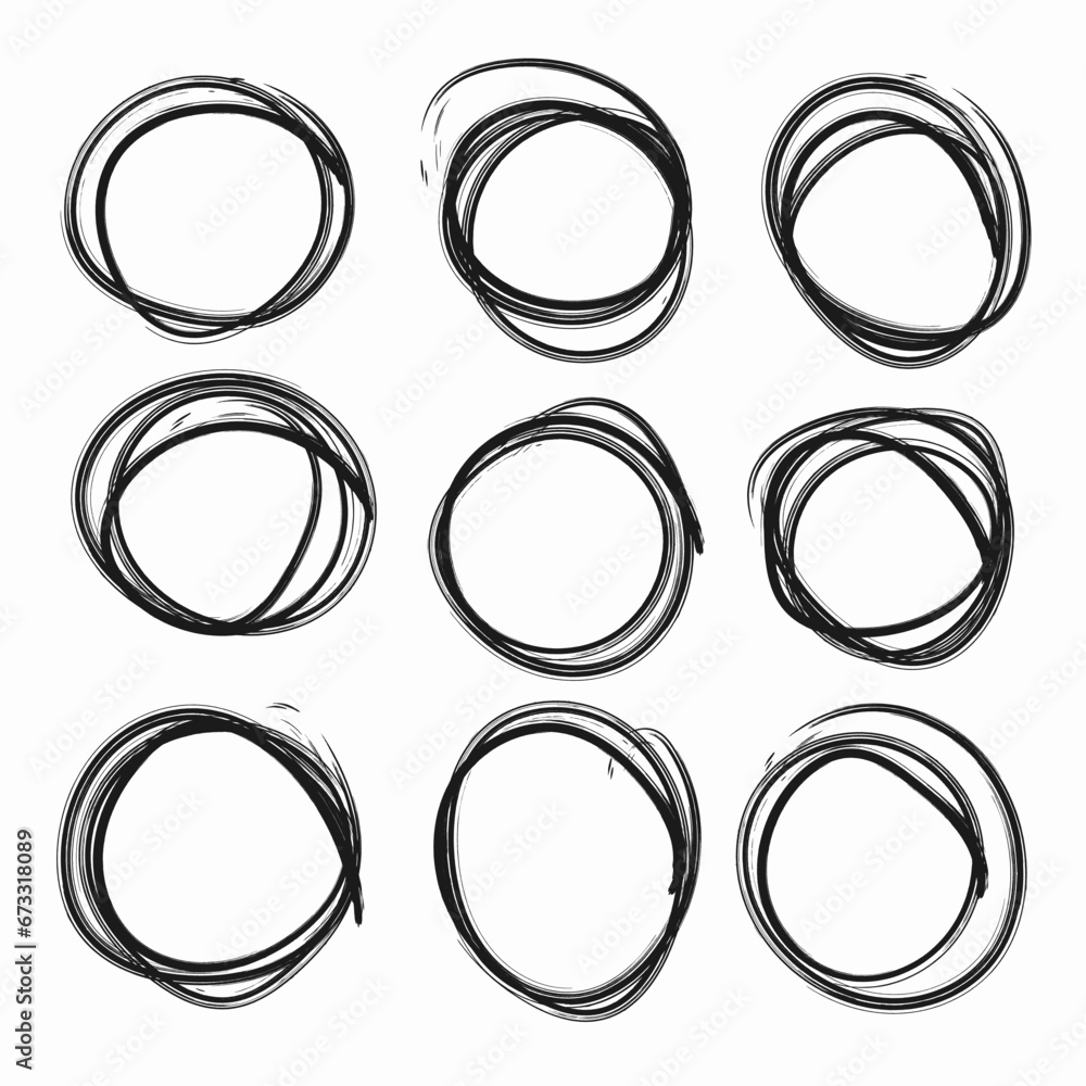 Hand drawn set of border and frame for design use. Vector doodle oval or circle on a isolated white background. Abstract pencil drawing. Hand drawn set of border and frame for design use. Vector doodle oval or circle on a isolated white background. Abstract pencil drawing.