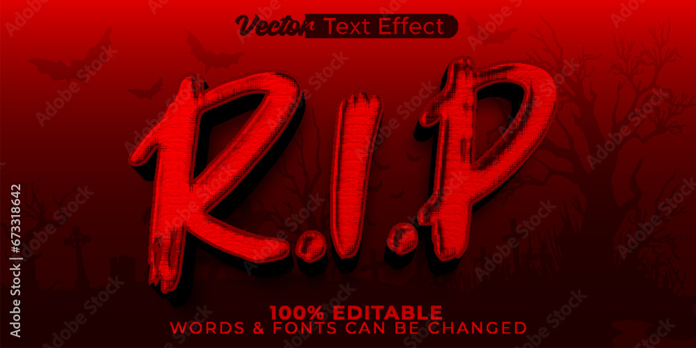 R. I. P. Vector Text Effect Editable Alphabet Deathh Horror Red Devil Funeral - obrazy, fototapety, plakaty 