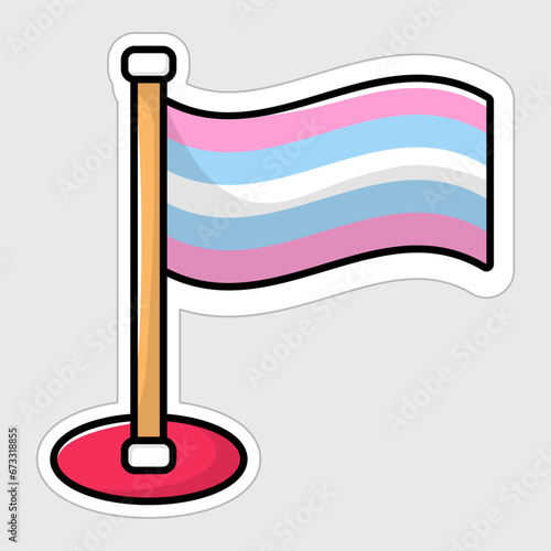 Transgender flag. Isolated vector icon. LGBT sign for gay pride, safe space. Pink blue white trans flag symbol. Simple flat illustration. Cute line art sticker