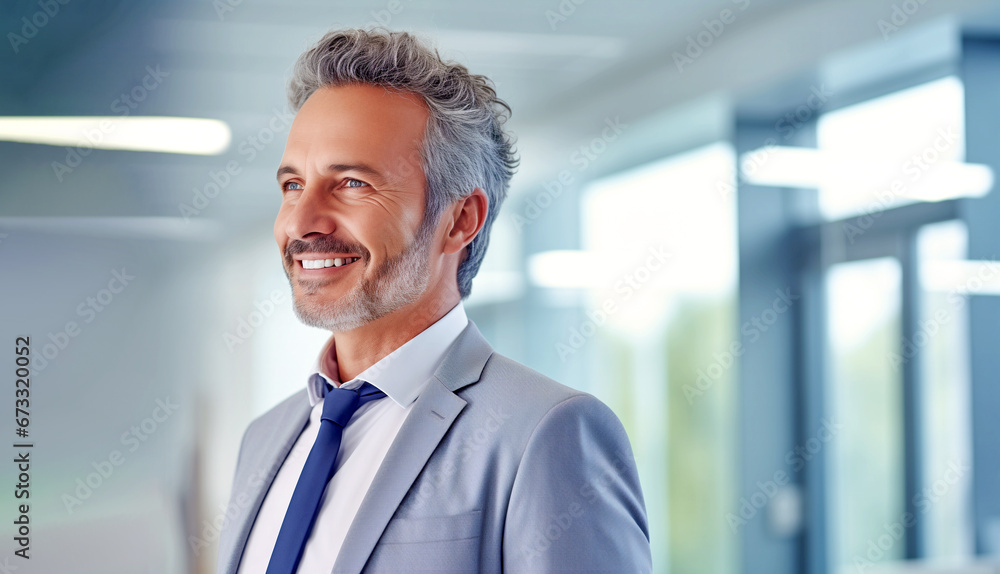PORTRAIT OF A HAPPY SMILING MATURE BUSINESSMAN AGAINST OFFICE BACKGROUND. legal AI PORTRAIT OF A HAPPY SMILING MATURE BUSINESSMAN AGAINST OFFICE BACKGROUND. legal AI