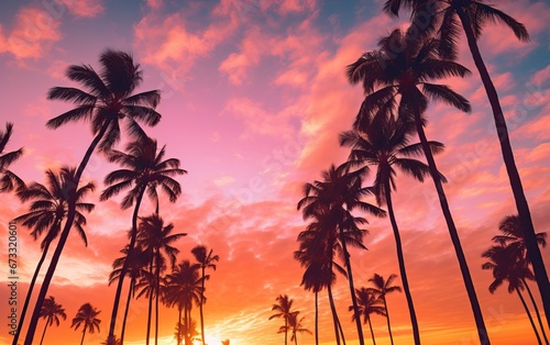 Tropical Palm Trees Silhouette Sunset or Sunrise © Kowit