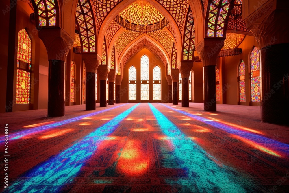 Carpet featuring a mosque. Generative AI