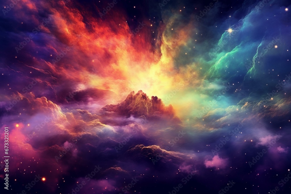 colorful depiction of a cosmic galaxy with vibrant nebula clouds. Generative AI