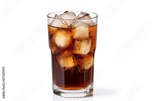 soda in a glass with a straw and ice isolated on white background