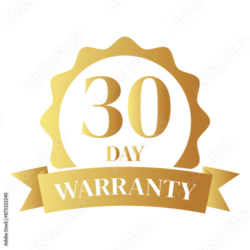30 day warranty logo with golden shield and golden ribbon.Vector illustration.