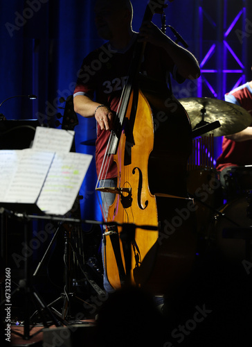 Double bass on the stage during the concert