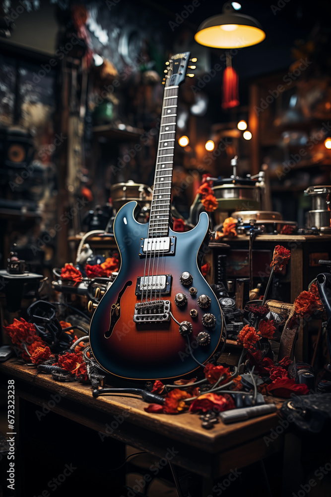 Beautiful guitar in guitar store