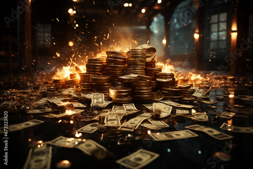 Closeup of gold and money in vault