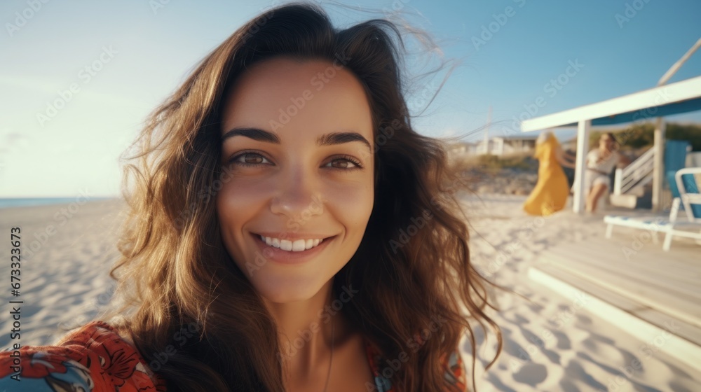 closeup shot of a good looking female tourist. Enjoy free time outdoors near the sea on the beach. Looking at the camera while relaxing on a clear day Poses for travel selfies smiling happy tropical closeup shot of a good looking female tourist. Enjoy free time outdoors near the sea on the beach. Looking at the camera while relaxing on a clear day Poses for travel selfies smiling happy tropical