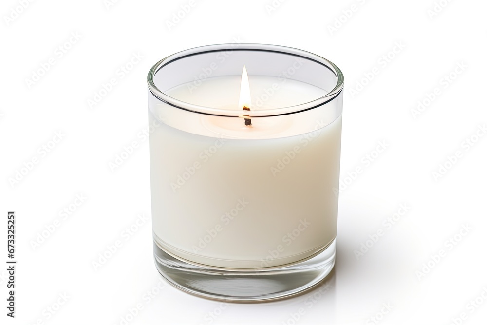 Isolated white candle in glass on white background Isolated white candle in glass on white background