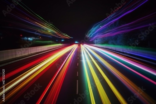 Colorful blurry road at night. Generative AI