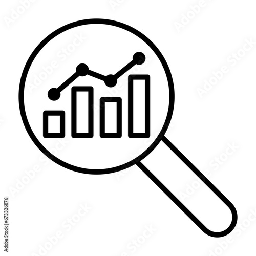 Business revenue and loss icon outline graph with magnifying glass vector illustration