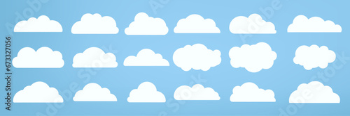 Group of white clouds object used in cloud concepts, clouds element, clouds object, clouds caroon style, in a flat design. White cloud collection