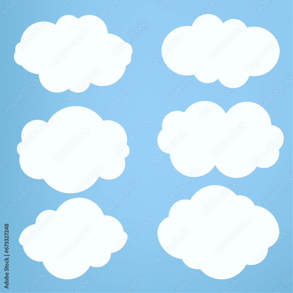 SIX clouds element, clouds caroon style, in a flat design. White cloud collection, Set of Nine white clouds objects