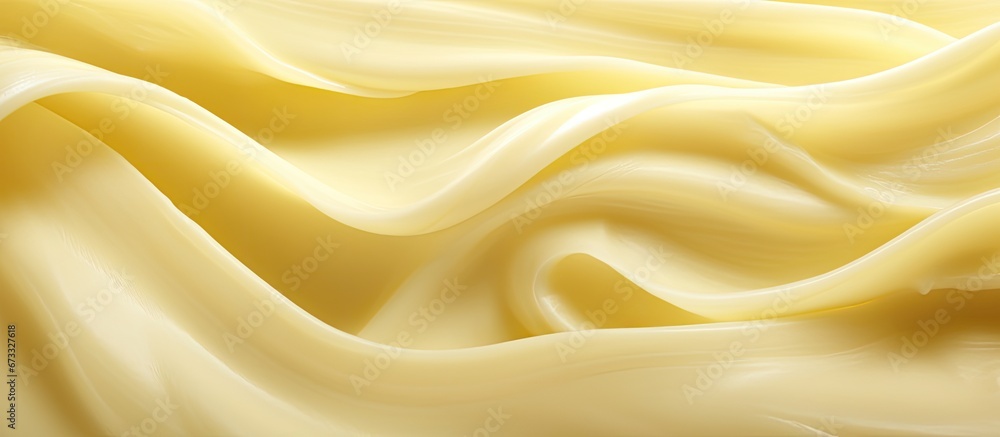 Apply butter to the surface in a curled motion capturing a close up photo that highlights the texture of the butter Apply butter to the surface in a curled motion capturing a close up photo that highlights the texture of the butter
