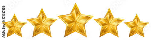 5 gold star for rating, different sizes, vector.